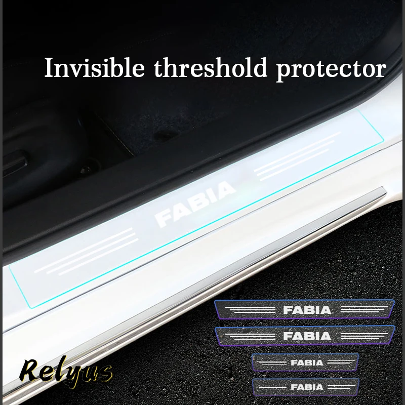 Car Door Sill Stickers Protector Threshold Decoration Anti Scratch  Transparent Film For Skoda Fabia 1 2 3 MK1 MK2 MK3 NJ3 NJ5