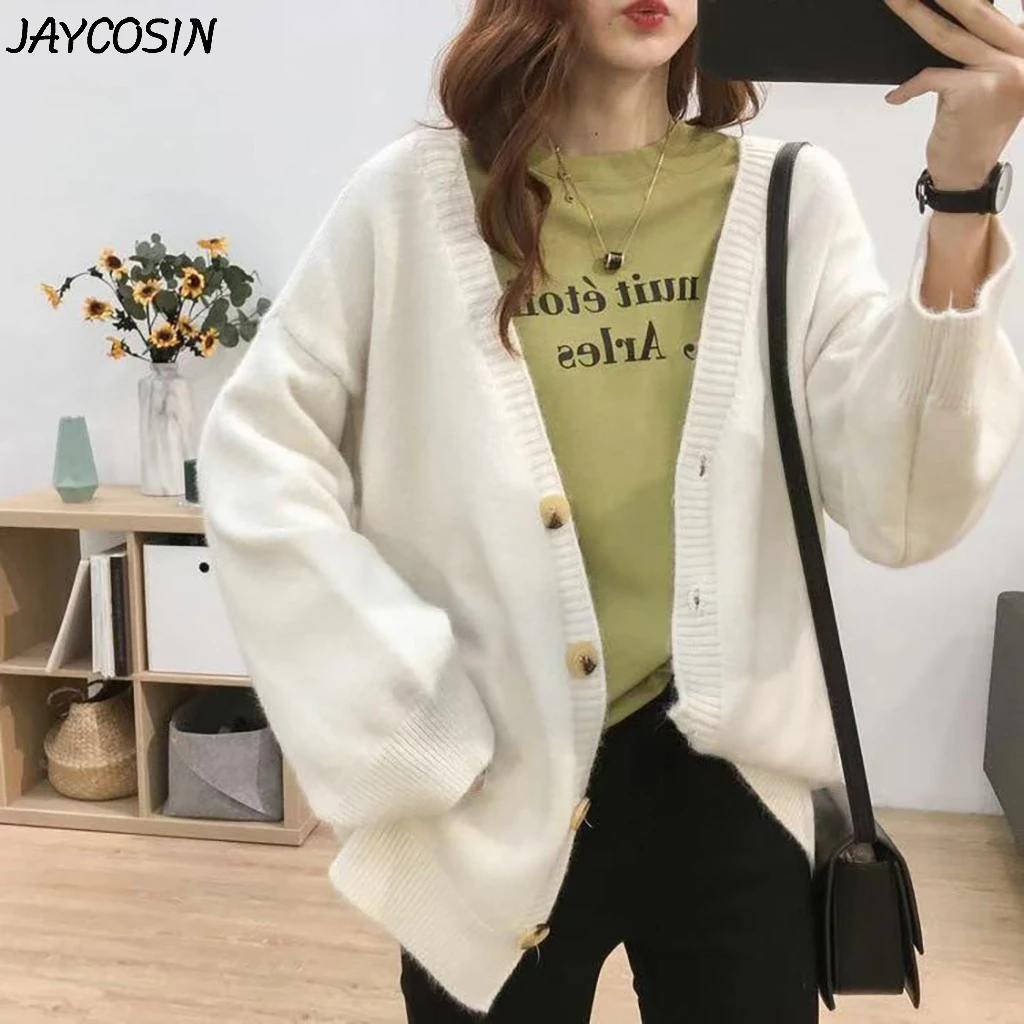 JAYCOSIN, женские свитера, простые, дикие, одноцветные, на пуговицах, с длинным рукавом, вязанный топ, свитер, кардиганы, пальто, зимние, повседневные, свободные, свитера, пальто