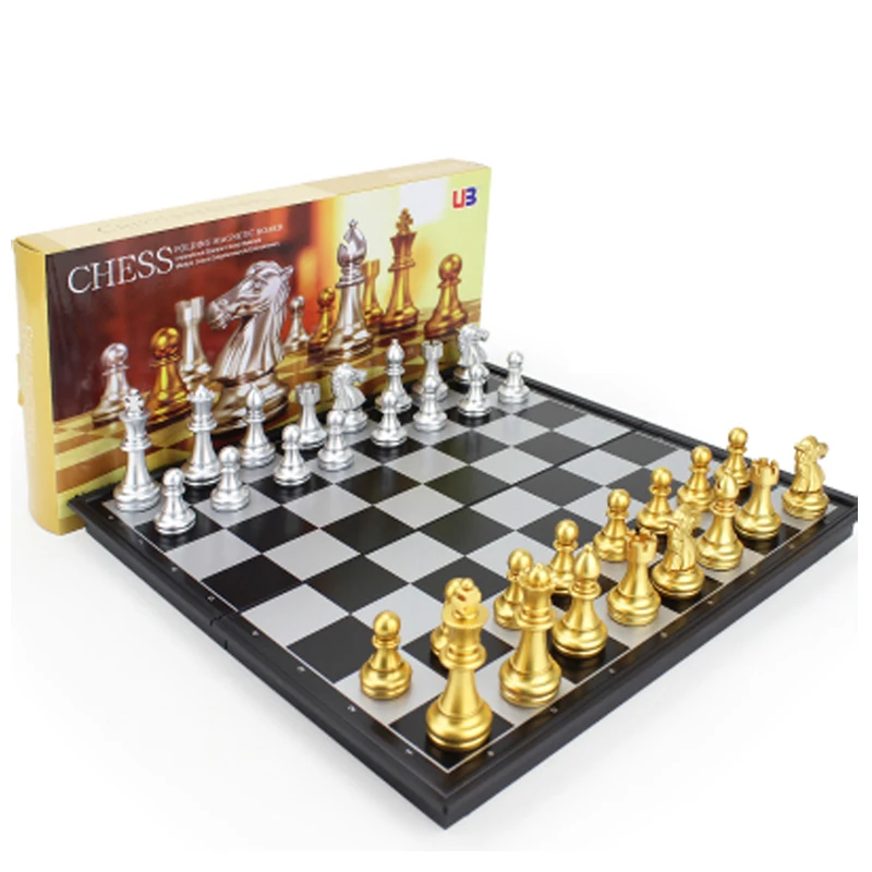 Серебряный Золотой Магнитный Шахматный набор King High 5 см 32 шахматные фигуры Магнитный Шахматный набор со складной шахматной доской шахматная доска игра игрушка для детей - Цвет: Chess