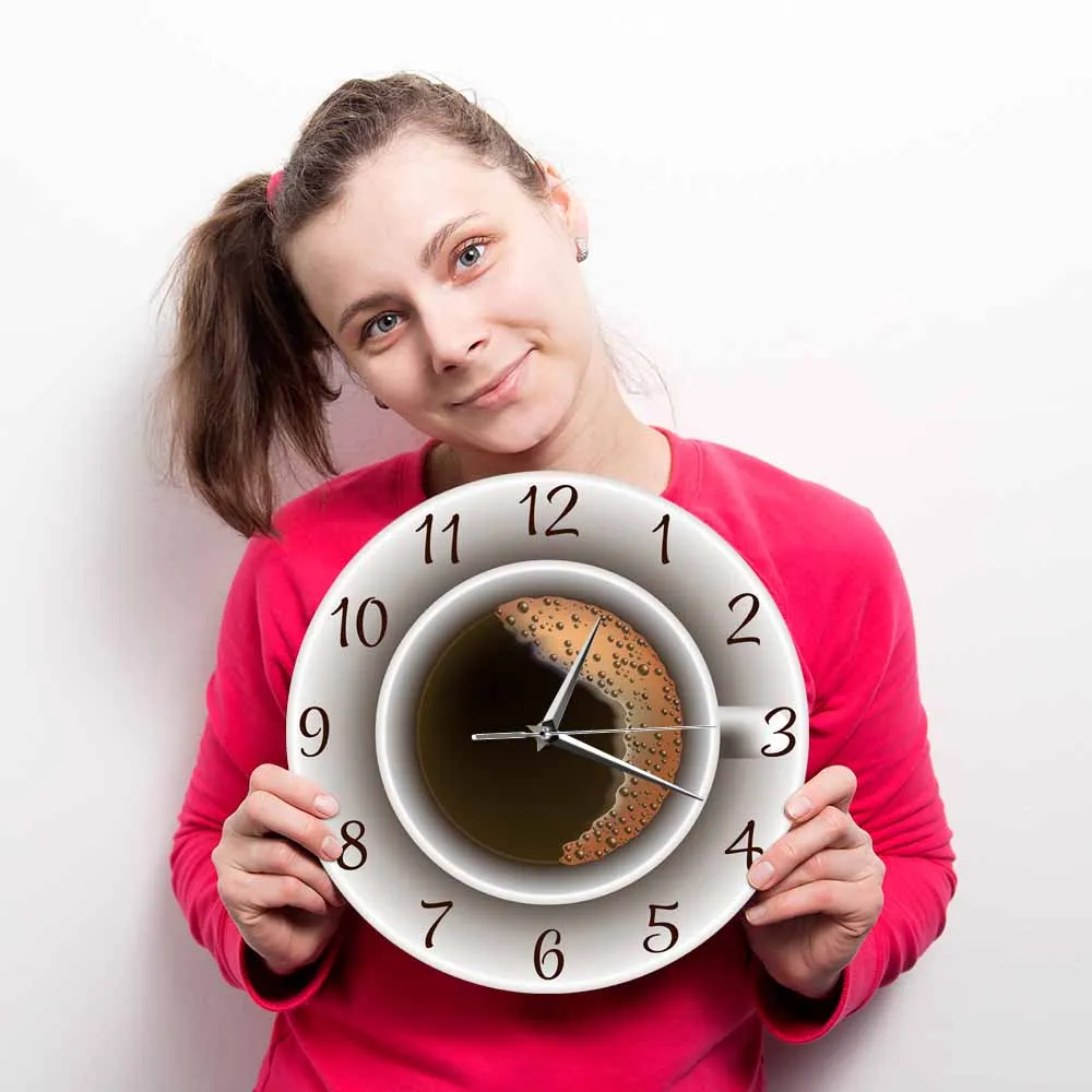 Cup of Coffee with Foam Decorative Silent Wall Clock Kitchen Decor Coffee Shop Wall Sign Timepiece Cafe Style Hanging Wall Watch Just6F