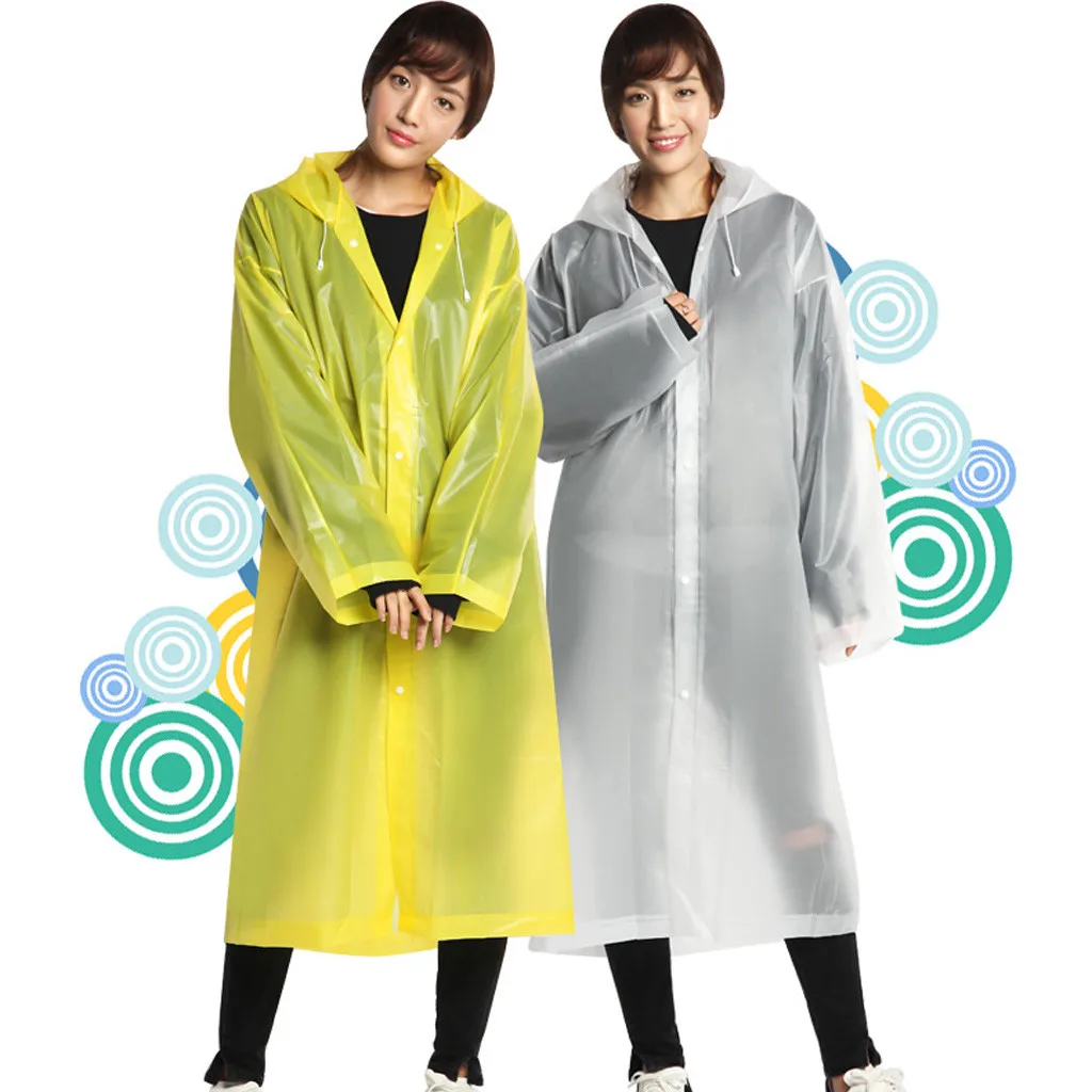 Raincoat Rain Poncho Transparent Hoodie Waterproof Portable Adult Non-disposable