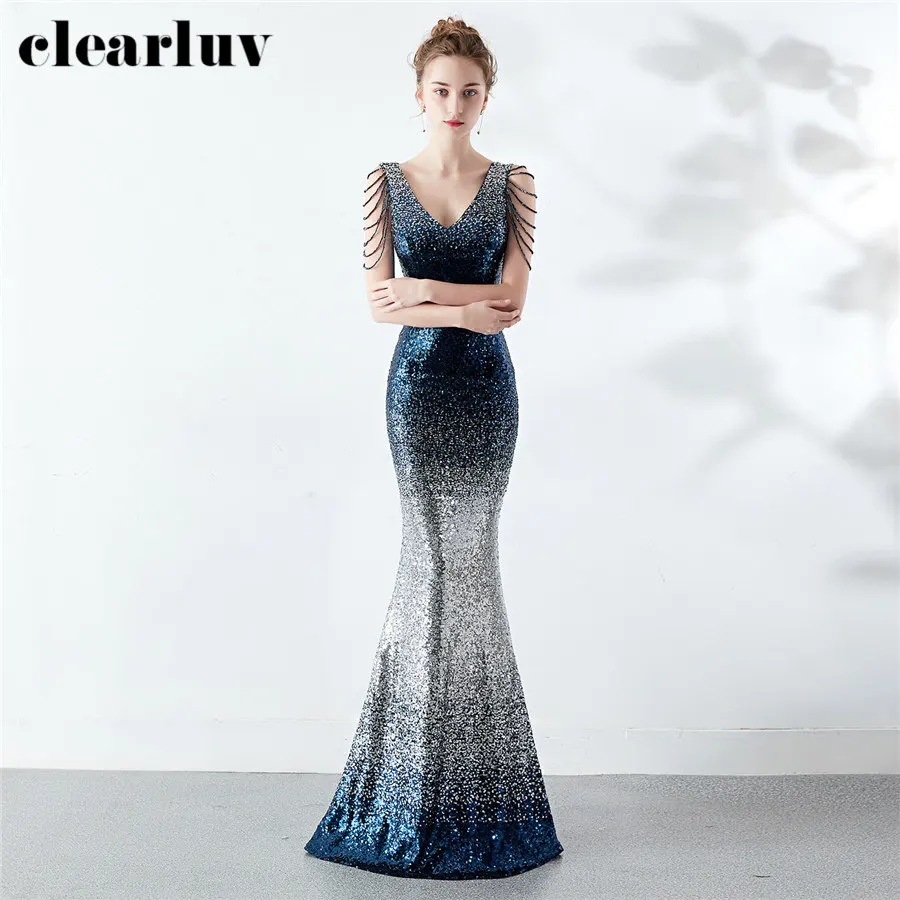 

Sexy Slim Mermaid Evening Dresses 2020 Plus Size Formal Dress DX297-3 Gradient Color Sequins Women Party Dresses Robe De Soiree