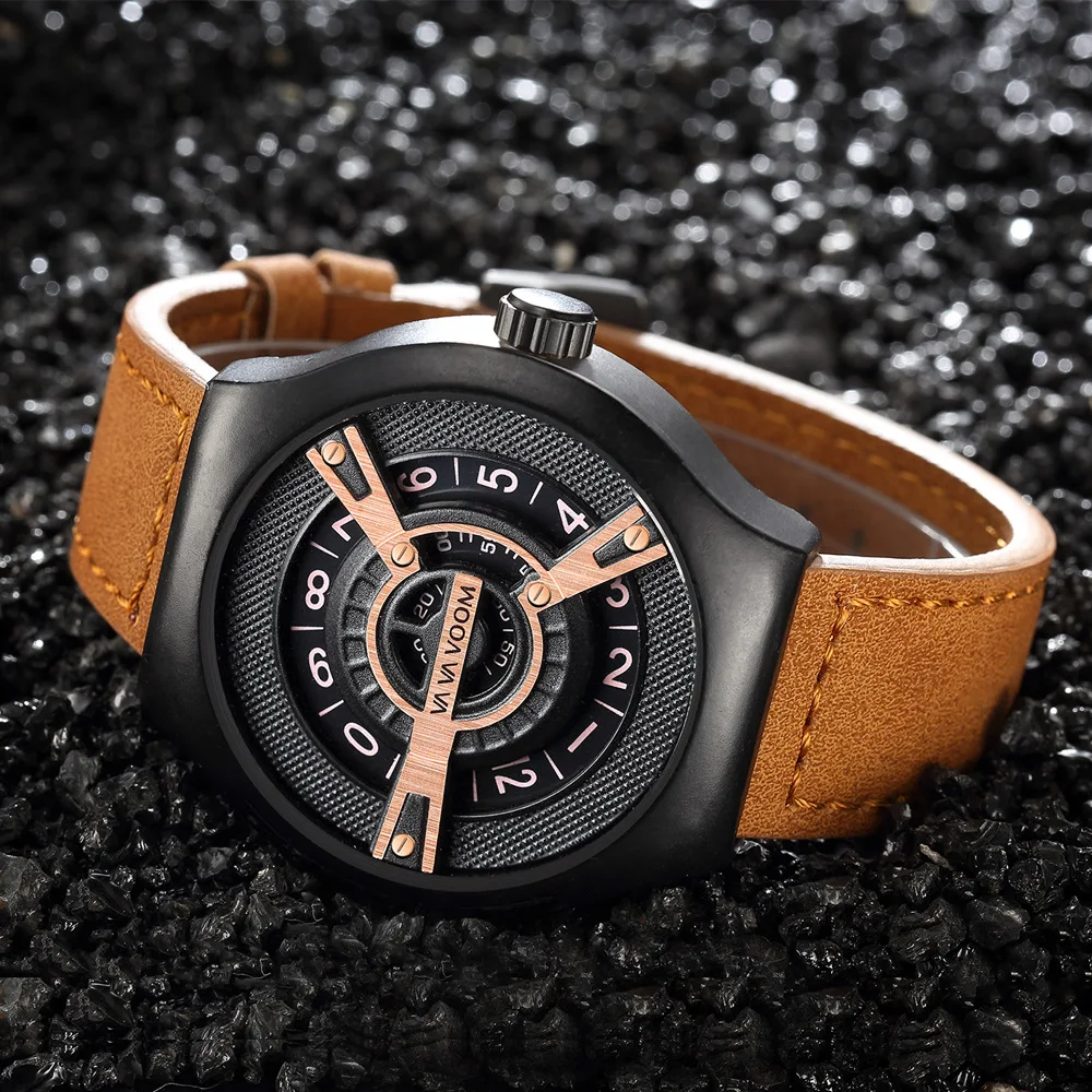 

New Creative Watch Men Quartz Waterproof Wristwatches Luxury Brand Men's Leather Strap Creative Dial Clock Male Big Casual Watch