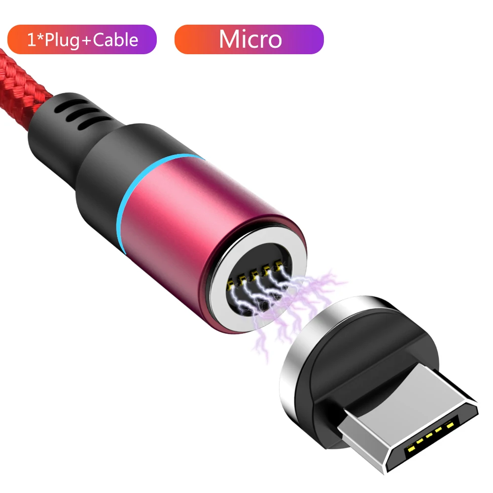 Магнитный Micro USB кабель для iPhone samsung Xiaomi 3A Быстрая зарядка данных провод шнур магнитное зарядное устройство usb type C кабель для мобильного телефона - Цвет: Red Micro Cable