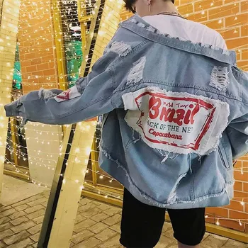 

Autumn Winter Mens Solid Casual Denim Jacket Trendy Fashion Thin Ripped Denim Jacket Mens Jeans Jacket Outwear Male Cowboy Coats