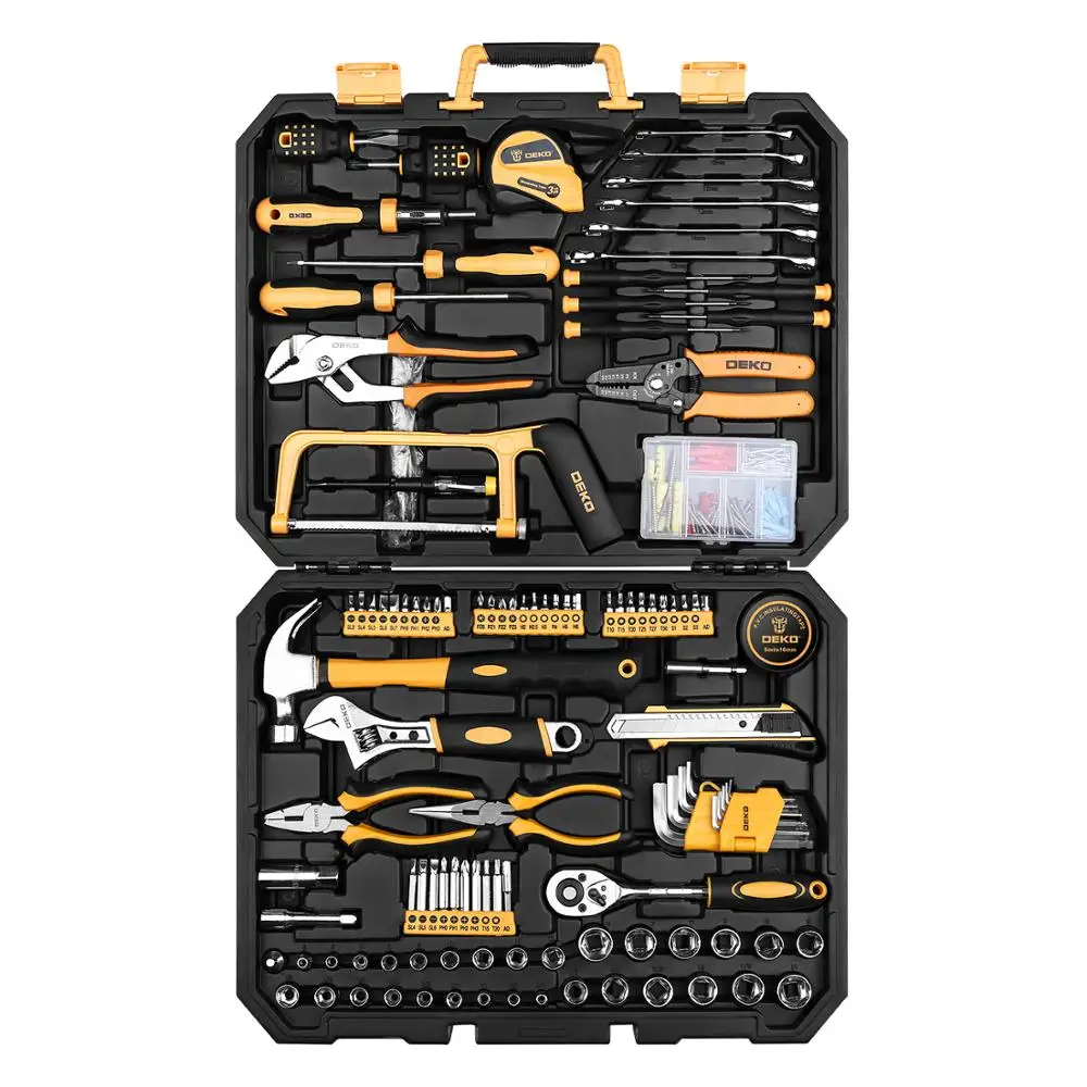 US $64.77 DEKO DKMT198 Socket Wrench Tool Set Auto Repair Mixed Tool Combination Package Hand Tool Kit with Plastic Toolbox Storage Case