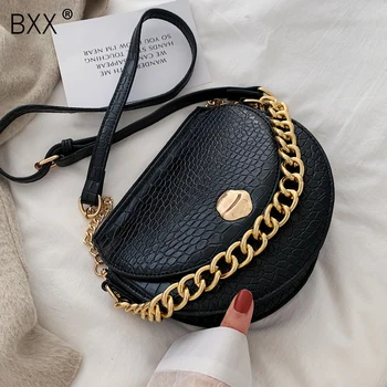 

[BXX] Stone Pattern PU Leather Crossbody Saddle Bags For Women 2020 Spring New Chain Shoulder Messenger Bag Lady Handbags HL310