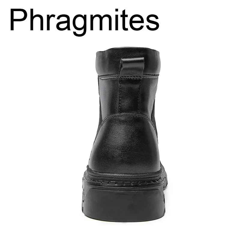 Phragmites/высококачественная черная зимняя мужская обувь; Брендовые мужские теплые ботинки; мужские ботильоны на шнуровке; модные кожаные мужские ботинки ручной работы