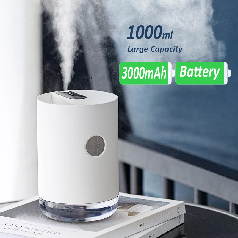 Preise Hause Luft Luftbefeuchter 1L 3000mAh Tragbare Wireless USB Aroma Wasser Nebel Diffusor Batterie Lebensdauer Zeigen Aromatherapie Humidificador