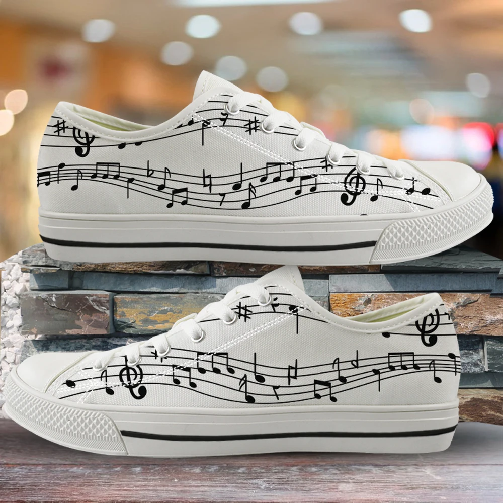 

FORUDESIGNS 2019 New Music Notes Pattern Woman Flats Shoes Sneakers Casual Spring/Autumn Lace Up Low Top White Vulcanized Shoes