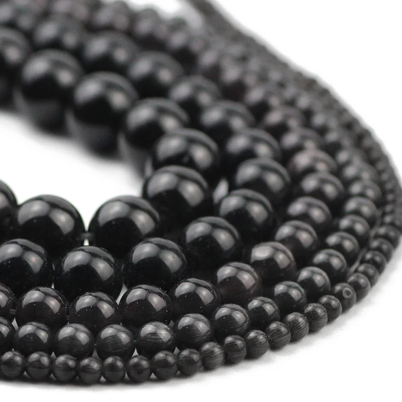 

Black Cat's Eye Stone Charm Natural Opal Spacer Round Loose Beads For Jewelry Making DIY Bracelet 4/6/8/10/12MM Accessories