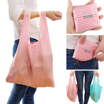 

New Printing Foldable Green Shopping Bag Tote Folding Pouch Hanging Storage Handbags Convenient Large Capacity Organizer