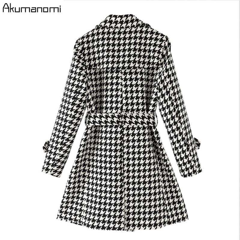 Осеннее плотное клетчатое пальто размера плюс 5XL 4xl-l Женский Тренч из смеси шерсти длинный рукав карман длинный пояс верхняя одежда