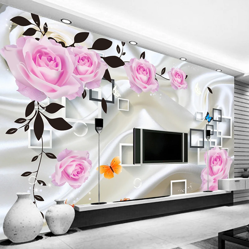 

Drop Shipping Custom Photo Wallpaper For Bedroom Walls 3D Silk Cloth Background Wall Home Decor Rose Flower Mural Wallpaper
