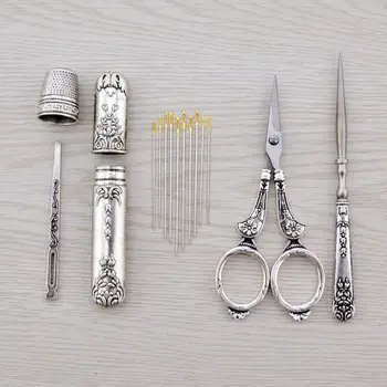 

Vintage Embroidery Sewing Scissors Needle Case Thimble Awl Threader Needlework