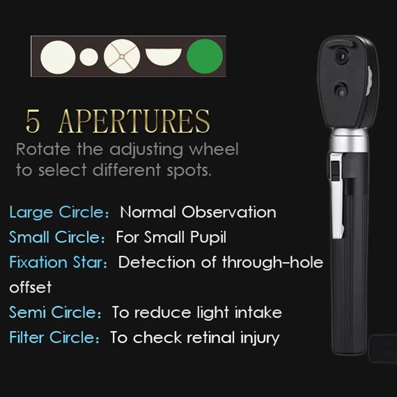 Medical LED Professional Oftalmoscopio 5 Different Aperture Eye