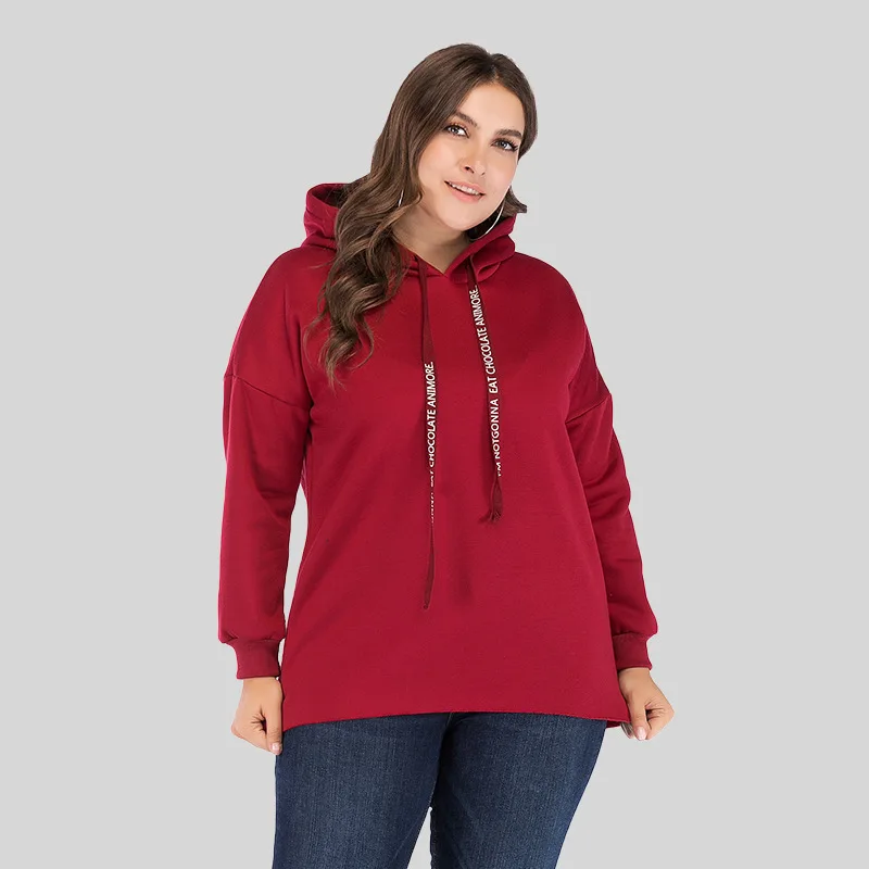 5XL плюс размер толстовки женские осень зима женские красные толстовки с капюшоном женские с длинным рукавом сплошной пуловер с капюшоном Топы Блузка