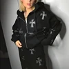 Hip Hop Joggers Sweatshirt Korean Fashion Punk Sport Coat Pullover Rhinestone Gothic Long Sleeve Zip Hoodie Y2k jacket men 6