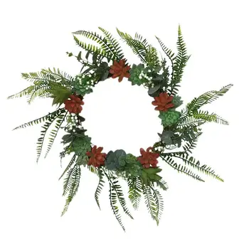 

1PC Artificial Wreath Simulation Succulents Fern Rattan Hoop Decorative Garland Door Wall Ornament