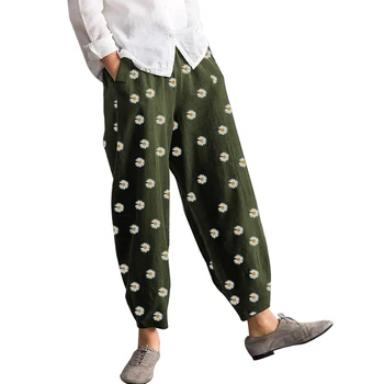 

LASPERAL 2020 Fashion Harajuku Streetwear Korean Women Cute Daisy Flower Graphic Print Straight Boho High Waist Pant