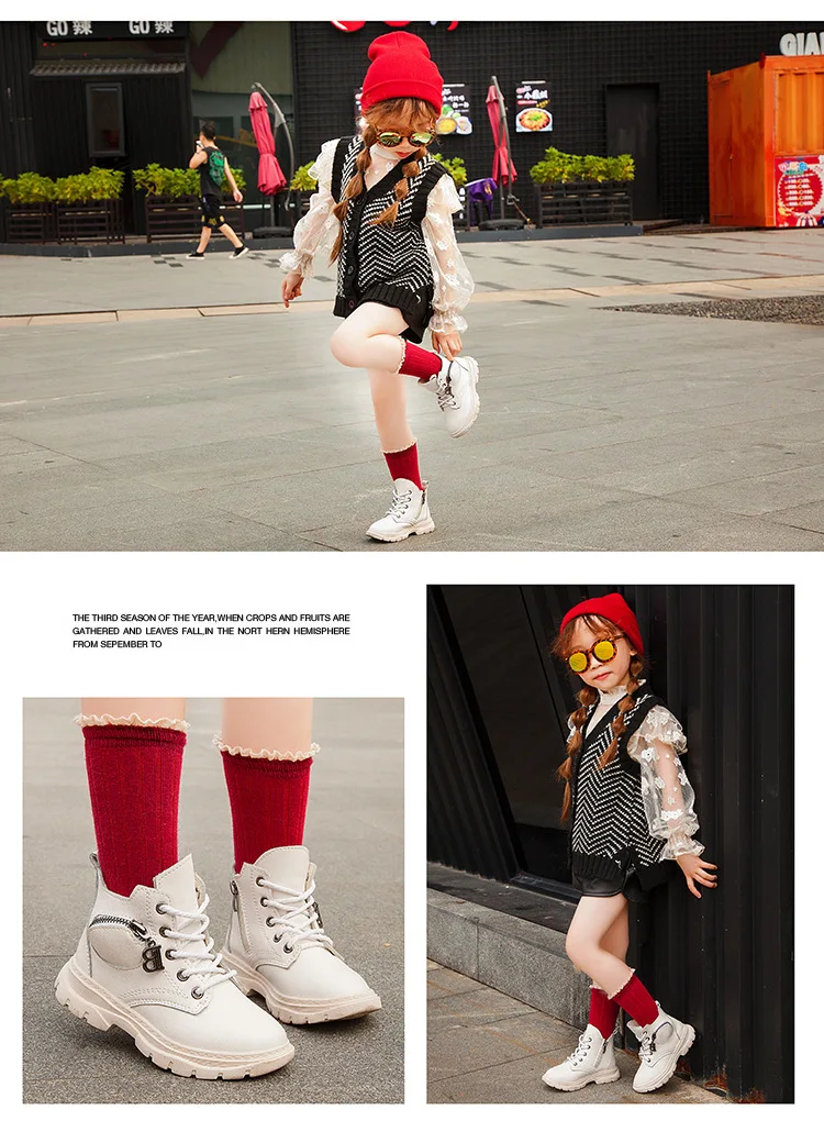 Girls Martin Boots Spring and Autumn New Children's Fashion British Style Boots Boys Fashion Leather Boots