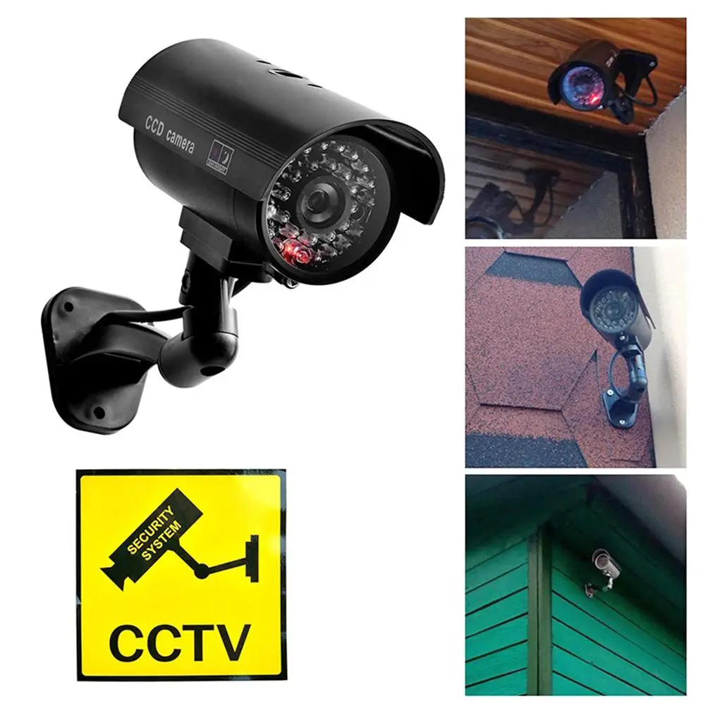 

ALLOYSEED Outdoor Dummy Camera Bullet Fake CCTV Security Camera ABS Engineering Plastic Bracket with Flashing Red LED Light