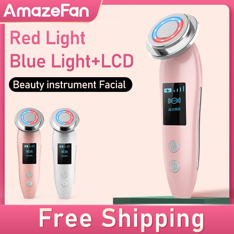

LED Hot Cold Face Skin Care Device Massager Hammer Ultrasonic Cryotherapy Facial Vibration Red Blue Light Ion Beauty Instrument