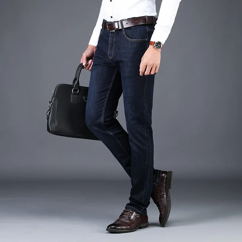 Осень-зима джинсы Для мужчин прямые Slim Fit Брюки стрейч плотные джинсовые штаны джинсы деловые, casual для Для мужчин большие Размеры высокое качество