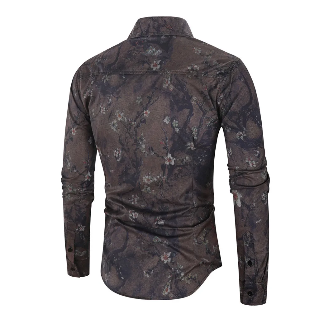 Рубашка мужская camisa masculina уличная осенне-зимняя Повседневная рубашка с отложным воротником и принтом на пуговицах с длинными рукавами мужские рубашки