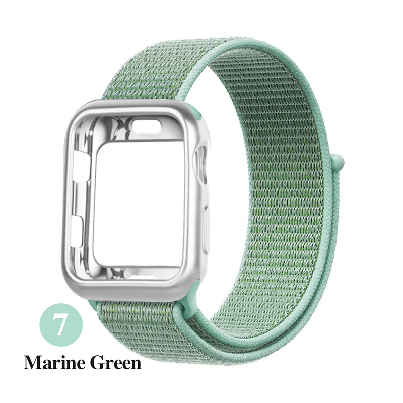 Нейлоновый ремешок+ Мягкий силиконовый чехол для Apple Watch 4 5 3 44 мм/40 мм спортивный ремешок iwatch 54321 42 мм 38 мм ремешок для часов correa pulseira - Цвет ремешка: Marine green