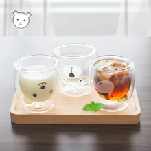 250 мл стеклянная чашка с двойными стенками для кофе, чая, вина, медведя, виски, бокал es, чашка для воды, милый креативный подарок, посуда для напитков, молоко, термостойкая