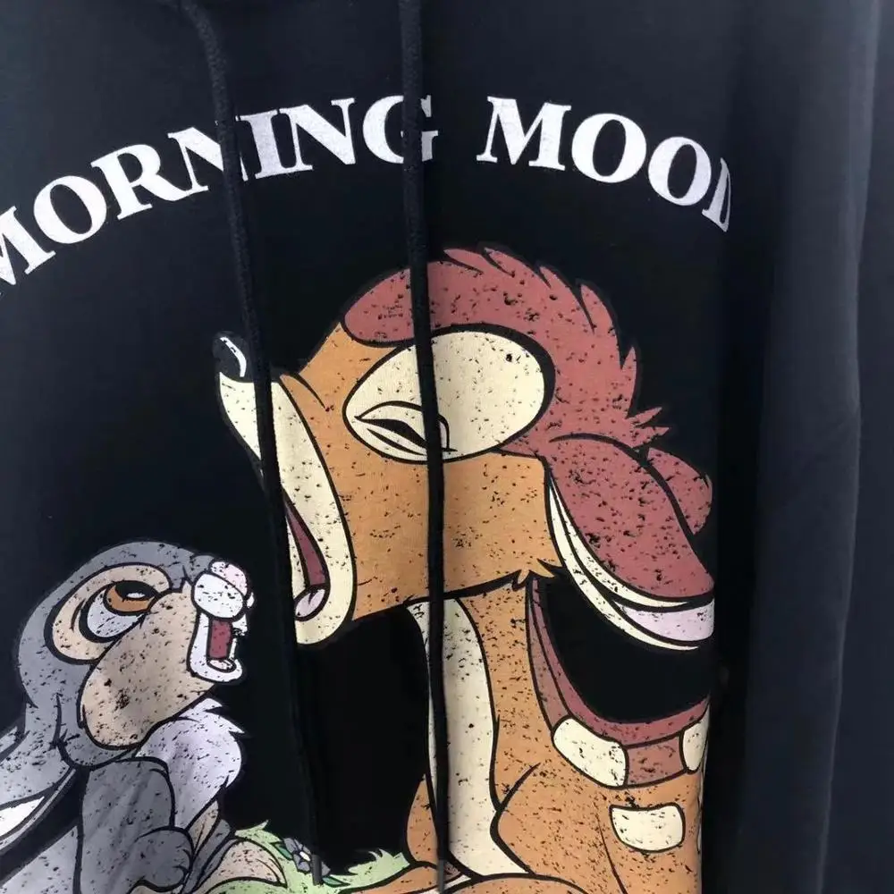 Skup Odzież damska z kapturem bambi ciepła futerkowa podszewka cartoon nadrukowana góra płaszcz 2019 jesienno zimowa bluza z kapturem streetwear