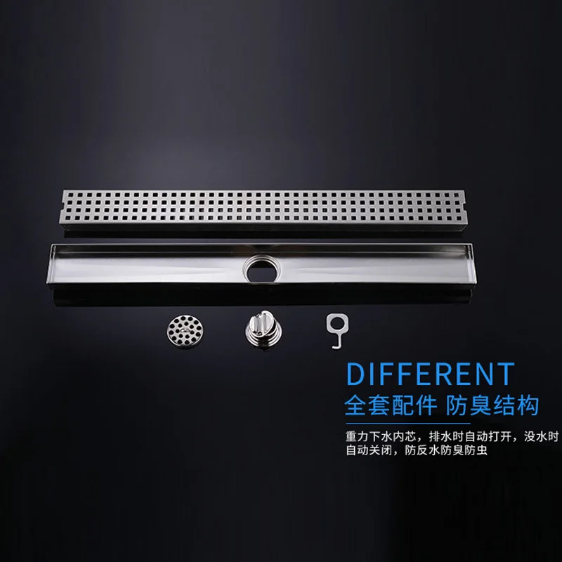 60/80/100/120 cm bathroom shower floor drain, anti-odor balcony rapid drainage, large flow drawing stainless steel floor drain - Цвет: a  600mmx68mm