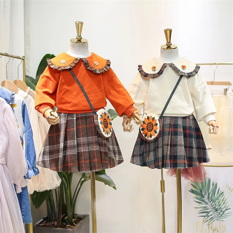 

5355 Princess Flower Plaid Bag New Baby Girl Dress Christmas Party Wedding Kid Dress ForGirl Wholesale Thanksgiving Girl Clothes