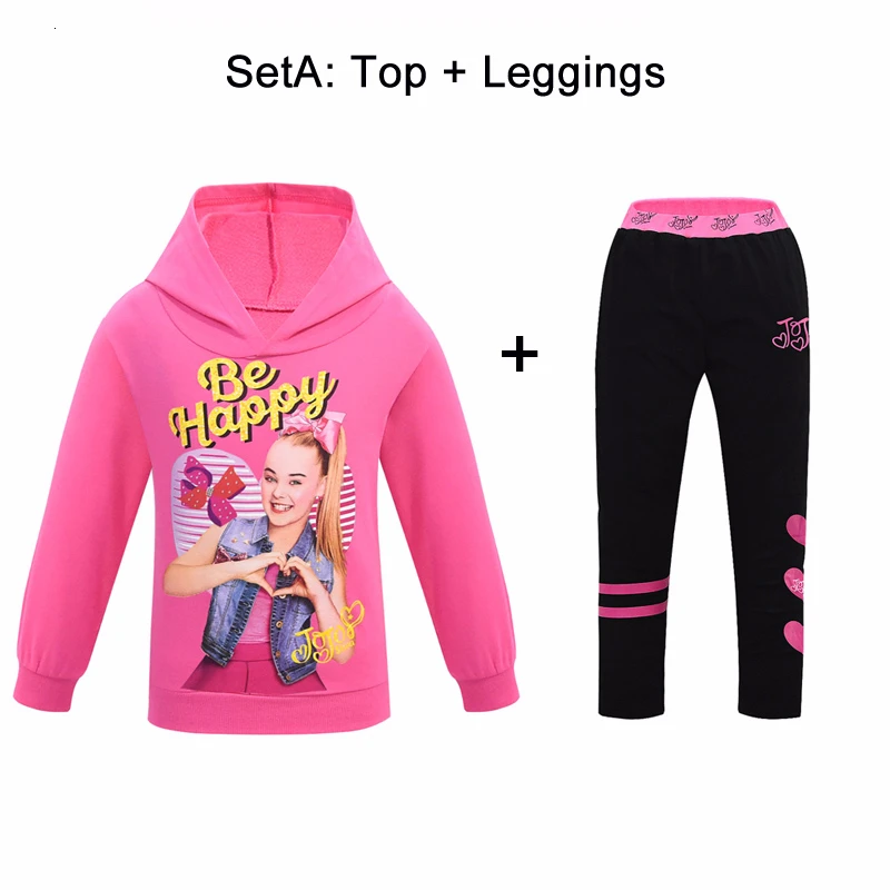Set A JOJO Siwa/весенне-осенние детские толстовки с капюшоном и рисунком из мультфильма; толстовки с капюшоном и длинными рукавами для девочек; леггинсы; повседневная одежда - Цвет: Set A