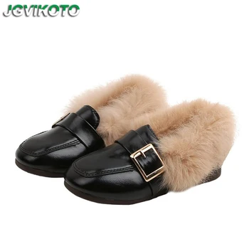 

Girls Boys Casual Shoes Patent PU Leather Fashion Kids Flats Children Casual Sneakers With Warm Cotton Furry Fur 2020 Winter New