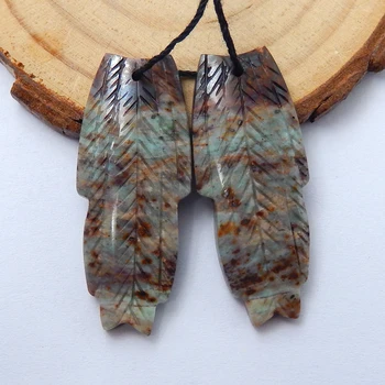 

Semiprecious Gemstone Natural Green Opal Hand Cutting feather Earrings Jewelry, Earrings Gem Customized 36x15x4mm,6.4g