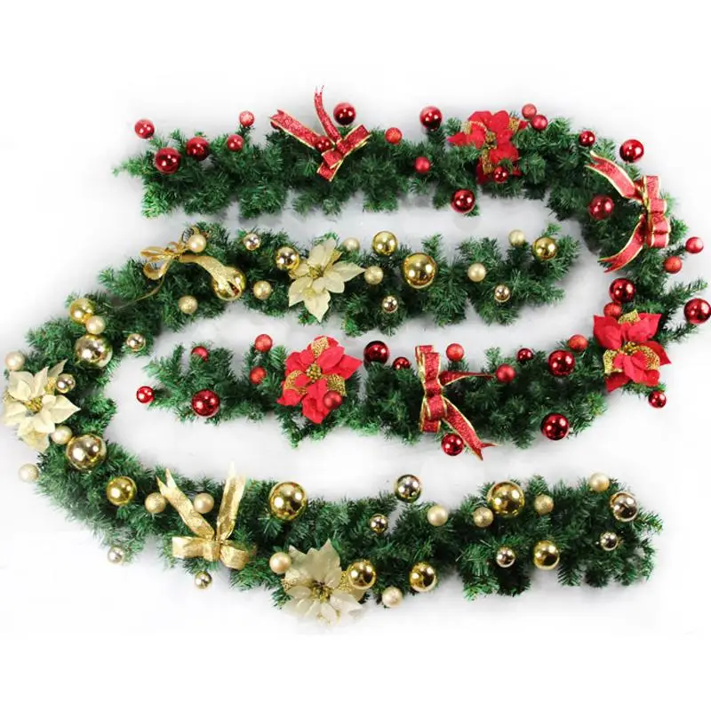 2. 7 м(9 футов) искусственные зеленые венки, Рождественская гирлянда, гирлянда для камина на Рождество, Год, дерево, вечерние украшения для дома