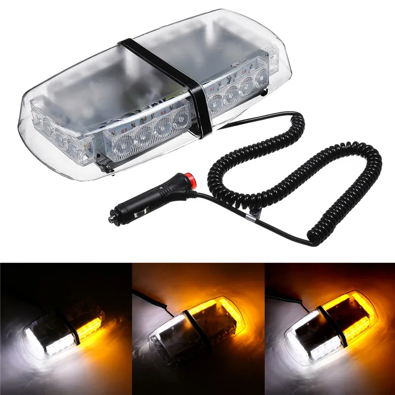 24 LED Car Roof Flashing Strobe Emergency Light DC 12V Amber White Beacon Warning Lights 7 flash patterns
