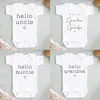 Hello Uncle/auntie Baby Pregnancy Anouncement Bodysuit Summer Short Sleeve Jumpsuits Baby Boys Girls Romper Clothes