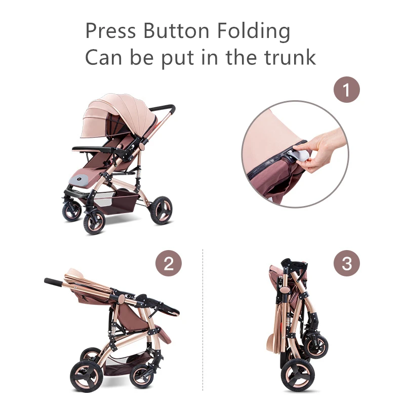 Luxury Baby Stroller 3 in 1 Adjustable Portable High Landscape Reversible Stroller Hot Mom Pink Stroller Travel Pram Pushchair