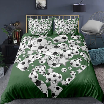 

Soceer Heart Sport Football Bedding Set Bedroom Decor Microfiber Green Blackground Boys Gift 1PC Duvet Cover with Pillowcase