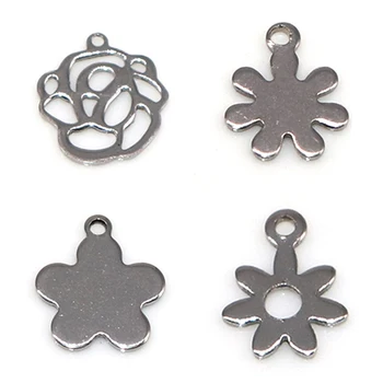 

9mm 50pcs/lot Flower Charm symbol Glossy Pendant Charm For Earring jewelry making silver plated Stainless Steel