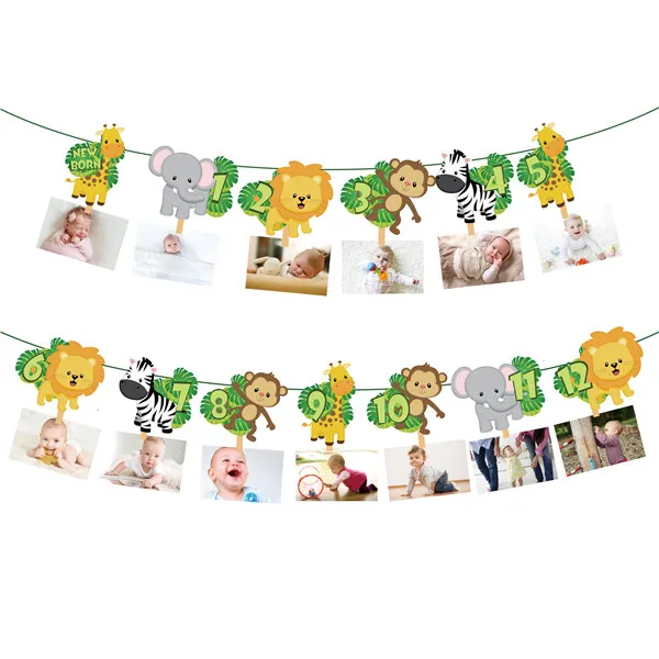 Сафари джунгли животные Фото Дисплей Висячие Баннер Baby Shower вечерние украшения для детей с днем рождения - Цвет: BA176