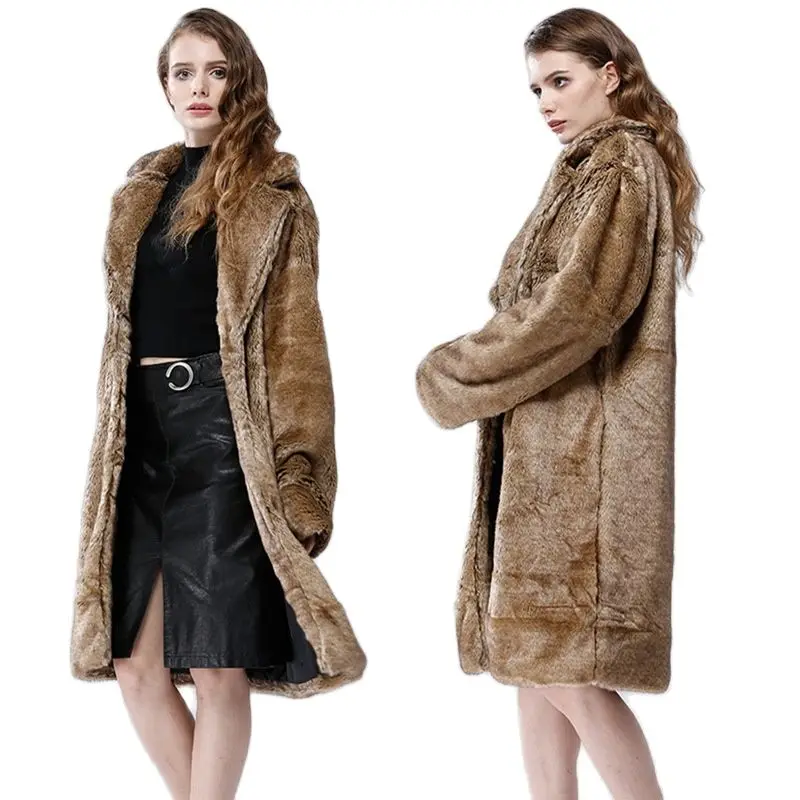 

S-6XL Europe and America Winter Clothes Women's Faux Fur Coat High Imitation Mink Fur Coat Thick and Warm Trench Coat