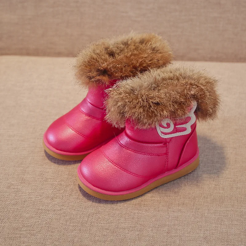 Детские Зимние ботиночки для девочек, плюшевые зимние детские хлопковые ботинки, сохраняющие тепло, с искусственным мехом, противоскользящие, на плоской подошве, однотонного цвета, SP040