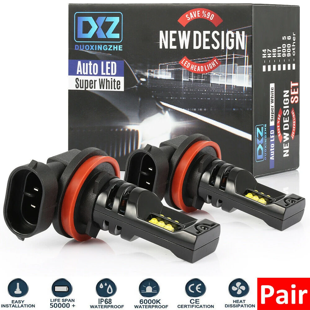FORTEK 2pcs 1200Lm H11 H8 светодиодный светодиодные фары лампы белые ходовые огни