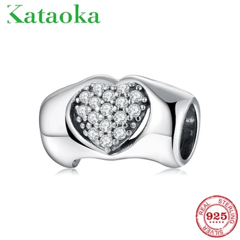 

Authentic 925 Sterling Silver Hand to love pave zircon charm beads Fit Original European Charm Bracelet Jewelry Mother's Day gif