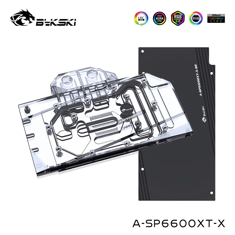 Bykski Watercooler Per Sapphire Rx6600,Dataland Rx 6600Xt Scheda Grafica, Con Piastra Posteriore, Blocco Dell'Acqua A Copertura Totale, A-Sp6600Xt-X
