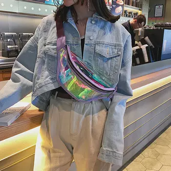 

2019 New Fashion Zipper Belt Bum Bag Waterproof Transparent Clear Punk Holographic Fanny Pack Rainbow Laser Waist Pack for Women